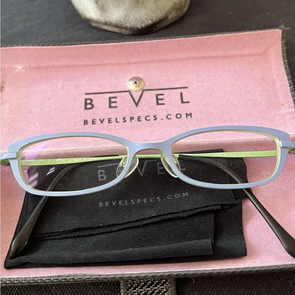 Bevel Eyeglasses Debbie sky Blue light green Frame Case Japan 46-17 Titanium GUC